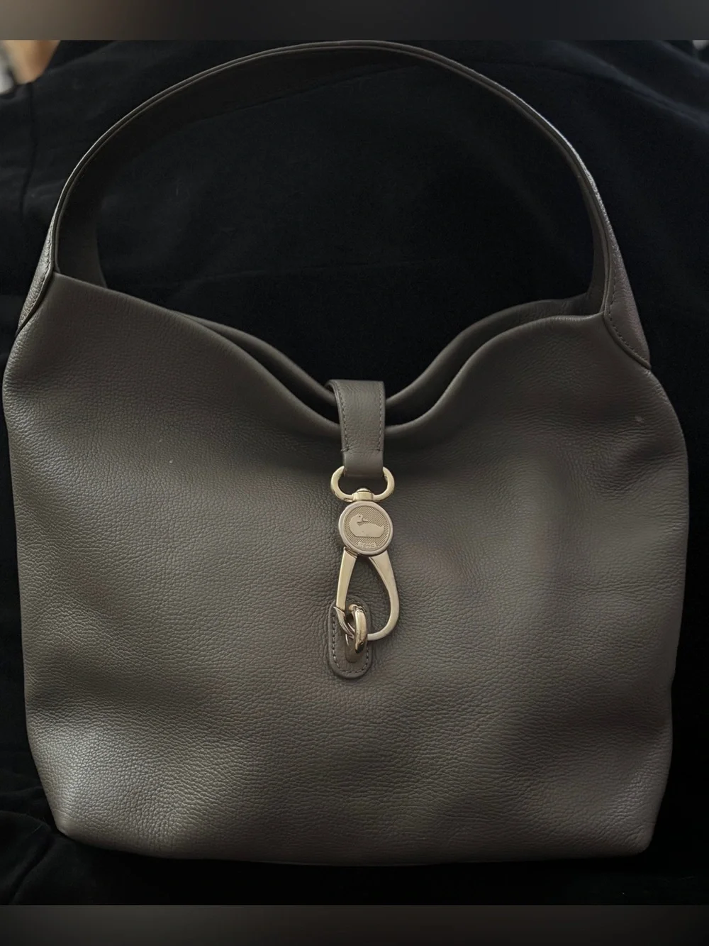 Dooney & Bourke Pebbled Leather Hobo Shoulder Bag With Duck Logo Clasp